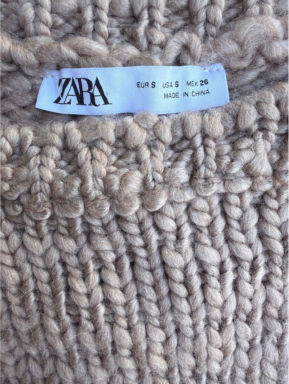 Zara Women's Size S Taupe Chunky Knit Gold Sequin Detail Crew Neck Sweater - Picture 6 of 9